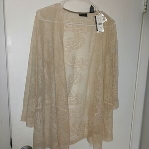 New York & Company Cream Lace Cardigan Size L